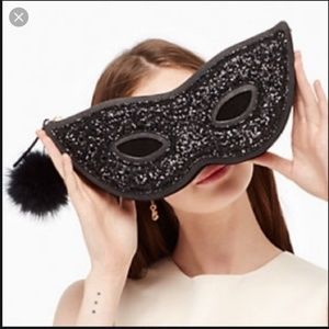 kate spade dress the part black glitter mask clutch bag purse nwot
